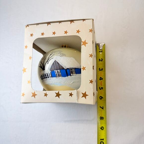 Handpainted Vintage Christmas Ornament Winter Scene with Houses and Trees - Picture 8 of 9